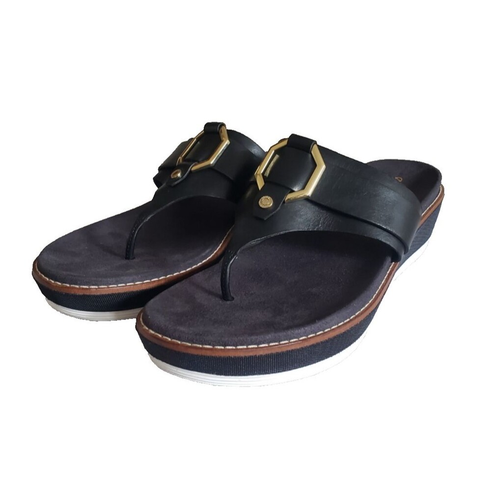 COLE HAAN Women's ORIGINALGRAND Flatform Thong Wedge Sandal Black Leather 8.5 B
